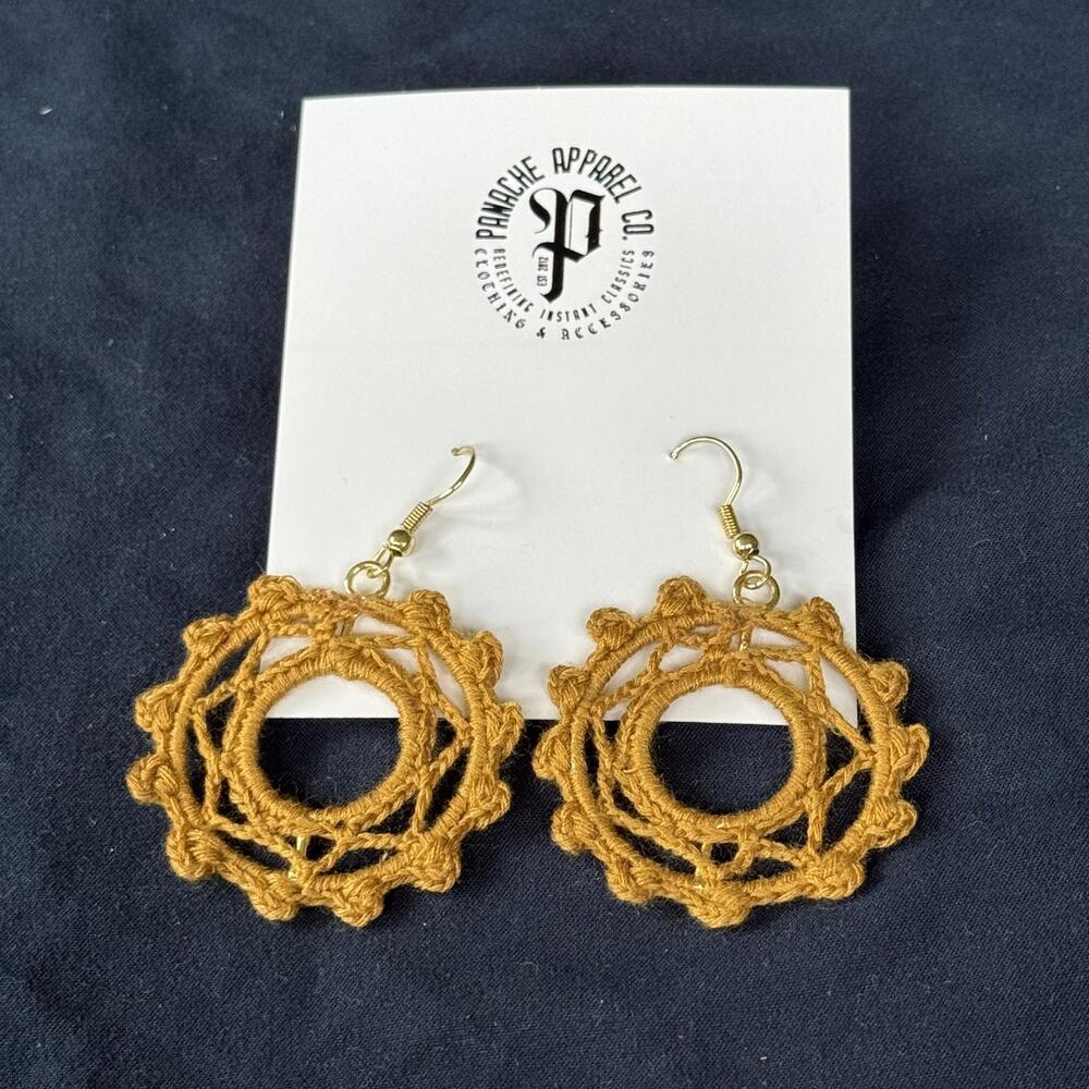 NWT PANACHE CO. Crochet yellow Earring Floral Doily Shabby Chic